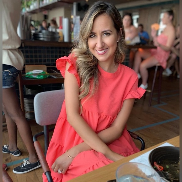 Charming Coral Pink Flutter Sleeve Ruffled Women's Sundress Size Small - Picture 8 of 10